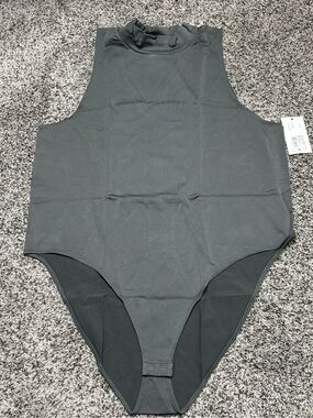 Sleeveless High Neck Bodysuit in Charcoal Gray